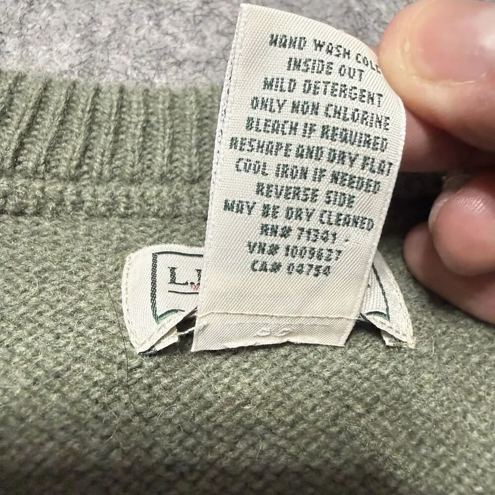 L.L. Bean Commando Sweater 100% Merino Lambswool Elbow Patch Olive 3XL XXXL
